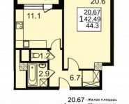 1-комнатная квартира площадью 42.6 кв.м, Полярная ул, 27к4 | цена 7 591 320 руб. | www.metrprice.ru