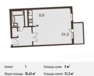 1-комнатная квартира площадью 35.4 кв.м, Барышевская Роща ул., 11 | цена 3 436 710 руб. | www.metrprice.ru