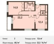 2-комнатная квартира площадью 68.3 кв.м, Волоколамское ш., 67 | цена 11 445 970 руб. | www.metrprice.ru