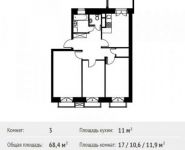 3-комнатная квартира площадью 68.4 кв.м в ЖК «Лайково»,  | цена 4 793 800 руб. | www.metrprice.ru