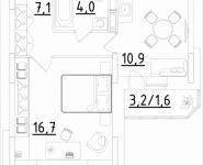 1-комнатная квартира площадью 40.3 кв.м, Строителей, корп.3 | цена 2 236 650 руб. | www.metrprice.ru