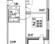 2-комнатная квартира площадью 58 кв.м, Лазоревый проезд, 3с2 | цена 11 413 053 руб. | www.metrprice.ru