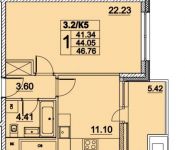 1-комнатная квартира площадью 46 кв.м, Лазоревый проезд, 3с2 | цена 9 745 765 руб. | www.metrprice.ru