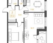 2-комнатная квартира площадью 54.41 кв.м, Феодосийская улица, 1с9 | цена 6 912 954 руб. | www.metrprice.ru