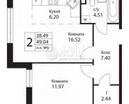 2-комнатная квартира площадью 47.7 кв.м,  | цена 5 622 676 руб. | www.metrprice.ru