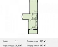 1-комнатная квартира площадью 38.3 кв.м, Ильменский проезд, 14 | цена 1 912 168 руб. | www.metrprice.ru