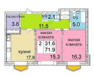 2-комнатная квартира площадью 73.1 кв.м, ул Архитектора Щусева, д. 2,к1 | цена 15 090 325 руб. | www.metrprice.ru