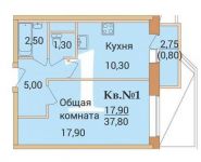 1-комнатная квартира площадью 38 кв.м, д. жилой комплекс Дом у реки | цена 2 850 000 руб. | www.metrprice.ru
