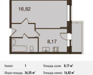 1-комнатная квартира площадью 36.5 кв.м, Центральная ул., ДВЛ1Б | цена 2 320 925 руб. | www.metrprice.ru