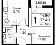1-комнатная квартира площадью 37.4 кв.м, д.Столбово, уч.40/2, корп.6 | цена 3 509 616 руб. | www.metrprice.ru