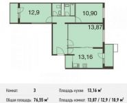 3-комнатная квартира площадью 76.6 кв.м, Живописная улица, вл21 | цена 9 358 256 руб. | www.metrprice.ru