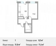 1-комнатная квартира площадью 31.8 кв.м, Ромашковая улица, 22 | цена 2 178 300 руб. | www.metrprice.ru
