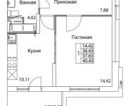 1-комнатная квартира площадью 37.63 кв.м, 2-я Муравская | цена 5 310 345 руб. | www.metrprice.ru