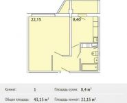 1-комнатная квартира площадью 43.2 кв.м, Высотная улица, 3 | цена 2 651 394 руб. | www.metrprice.ru