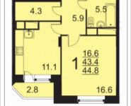 1-комнатная квартира площадью 44.8 кв.м, Энтузиастов ш., 79К3 | цена 3 110 320 руб. | www.metrprice.ru