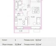 1-комнатная квартира площадью 32.38 кв.м,  | цена 3 050 196 руб. | www.metrprice.ru