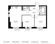 2-комнатная квартира площадью 59.6 кв.м,  | цена 6 519 942 руб. | www.metrprice.ru