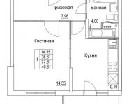 1-комнатная квартира площадью 37.81 кв.м, 2-я Муравская | цена 5 476 763 руб. | www.metrprice.ru