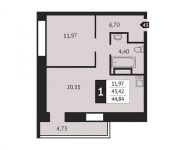 1-комнатная квартира площадью 44.8 кв.м, Пятницкое ш. | цена 4 506 378 руб. | www.metrprice.ru
