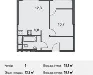 1-комнатная квартира площадью 43.5 кв.м, Докучаев пер, 2 | цена 12 049 500 руб. | www.metrprice.ru