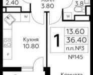 1-комнатная квартира площадью 36.4 кв.м в ЖК "Южное Бунино", улица Василия Ботылёва, 6 | цена 3 311 035 руб. | www.metrprice.ru