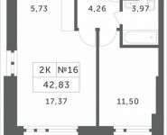 2-комнатная квартира площадью 42.83 кв.м, Мякининское шоссе, 1 | цена 3 931 794 руб. | www.metrprice.ru