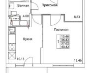 1-комнатная квартира площадью 37.62 кв.м, 2-я Муравская | цена 5 365 815 руб. | www.metrprice.ru