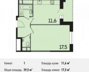 1-комнатная квартира площадью 39.5 кв.м, 1-й микрорайон, 1 | цена 3 905 823 руб. | www.metrprice.ru