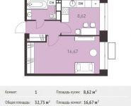 1-комнатная квартира площадью 32.73 кв.м,  | цена 2 808 234 руб. | www.metrprice.ru