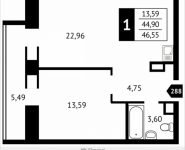 1-комнатная квартира площадью 46.6 кв.м, Клубная, 13 | цена 5 037 460 руб. | www.metrprice.ru