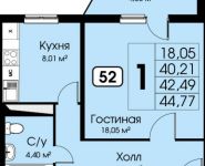 1-комнатная квартира площадью 44 кв.м, Можайское ш, 1 | цена 2 775 740 руб. | www.metrprice.ru