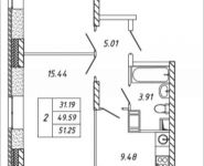 2-комнатная квартира площадью 51.25 кв.м, Омская, 18 | цена 5 991 125 руб. | www.metrprice.ru