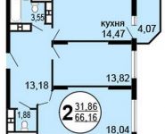 2-комнатная квартира площадью 66.2 кв.м, Московская ул., 52К25 | цена 4 962 000 руб. | www.metrprice.ru