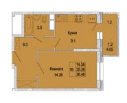 1-комнатная квартира площадью 36.46 кв.м, Правдинский гск, 4 | цена 2 310 106 руб. | www.metrprice.ru