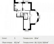 3-комнатная квартира площадью 63.5 кв.м в ЖК «Лайково», Родниковая улица, 5 | цена 4 235 044 руб. | www.metrprice.ru