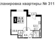 1-комнатная квартира площадью 40.9 кв.м, Нововладыкинский проезд, 1к4 | цена 6 457 701 руб. | www.metrprice.ru
