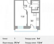 1-комнатная квартира площадью 29.9 кв.м, Ромашковая улица, 22 | цена 2 317 250 руб. | www.metrprice.ru