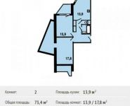 2-комнатная квартира площадью 73.4 кв.м, Вертолетчиков ул. | цена 6 973 807 руб. | www.metrprice.ru