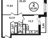 2-комнатная квартира площадью 63.8 кв.м, Петра Алексеева, 12а, корп.2 | цена 11 267 991 руб. | www.metrprice.ru