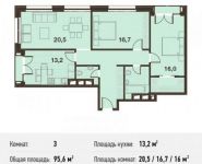 3-комнатная квартира площадью 95.6 кв.м, Заречная ул., 2/1 | цена 18 969 908 руб. | www.metrprice.ru