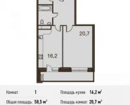 1-комнатная квартира площадью 58.5 кв.м в ЖК "Маяк" (Реутов), Комсомольская ул., 2 | цена 5 382 000 руб. | www.metrprice.ru