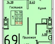 1-комнатная квартира площадью 39.1 кв.м,  | цена 2 676 980 руб. | www.metrprice.ru