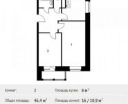2-комнатная квартира площадью 46.4 кв.м, Олимпийский проспект, с10 | цена 3 612 783 руб. | www.metrprice.ru