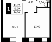 1-комнатная квартира площадью 44 кв.м, Клубная, 13 | цена 4 673 680 руб. | www.metrprice.ru