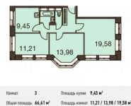 3-комнатная квартира площадью 66.6 кв.м в Микрорайон "Домашний", Олимпийский проспект, с10 | цена 10 110 866 руб. | www.metrprice.ru