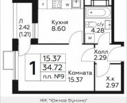 1-комнатная квартира площадью 34.72 кв.м, д.Столбово, уч.40/2, корп.5 | цена 3 119 592 руб. | www.metrprice.ru