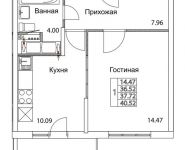 1-комнатная квартира площадью 37.72 кв.м, 2-я Муравская | цена 5 227 992 руб. | www.metrprice.ru