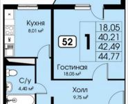 1-комнатная квартира площадью 44.8 кв.м, Можайское ш, 1 | цена 2 775 740 руб. | www.metrprice.ru