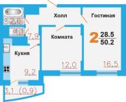 2-комнатная квартира площадью 50.2 кв.м, улица Заборье, д.28к3 | цена 2 861 400 руб. | www.metrprice.ru