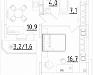 1-комнатная квартира площадью 40.3 кв.м, Строителей, корп.3 | цена 2 196 350 руб. | www.metrprice.ru